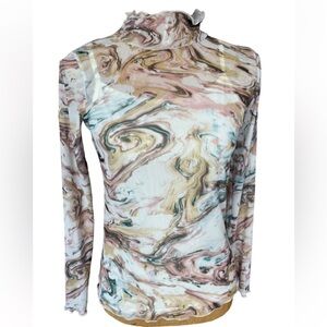 Stretch Mesh Top Lightweight Abstract Retro Print Two Pieces Size XL Juniors